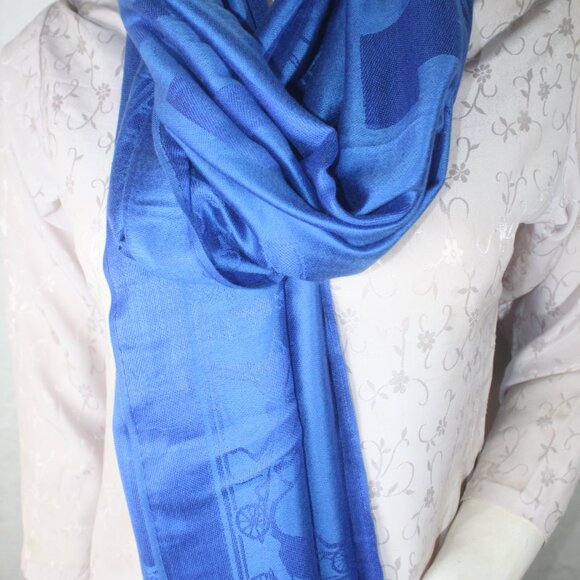 HERMES Scarf Shawl Wrap Stole 65% Cashmere 35% Silk Blue Used - Picture 8 of 14